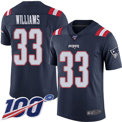 New England Patriots Football #33 100th Season Limited Navy Blue Men Joejuan Williams NFL Jersey